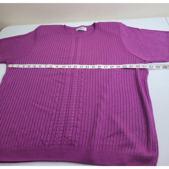 Alfred Dunner Short Sleeve Top Purple Crew Neck Cable Knit Ribbed Womens Size 1X - Picture 3 of 7